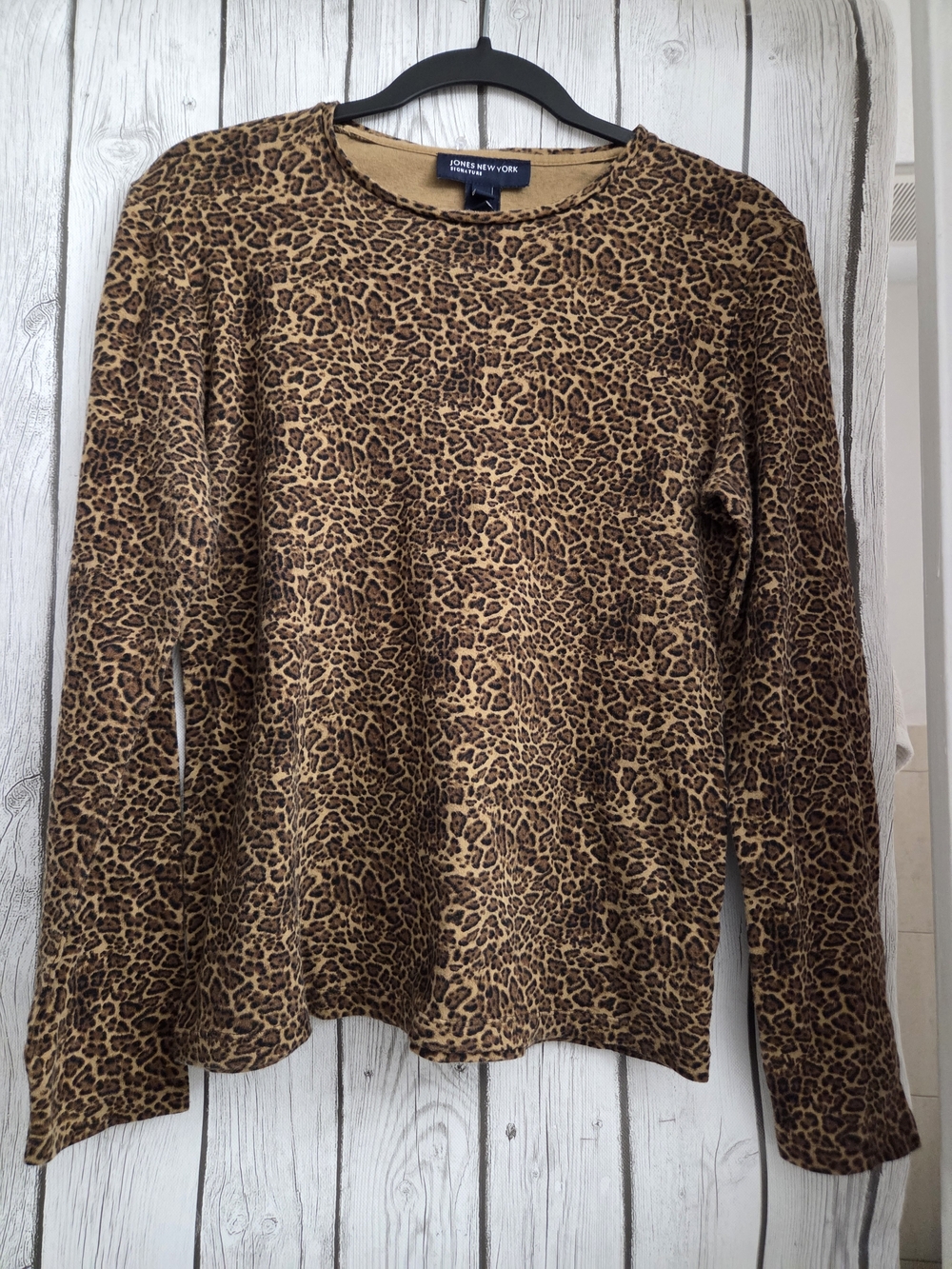 Jones New York Women's Leopard Print Crewneck Sweater - Brown